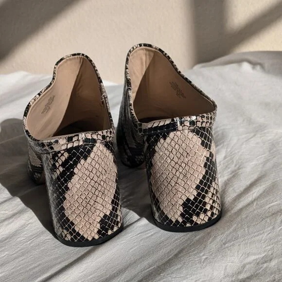 Marc Fisher Beige and Black Snake-Print Mules - Picture 4 of 9